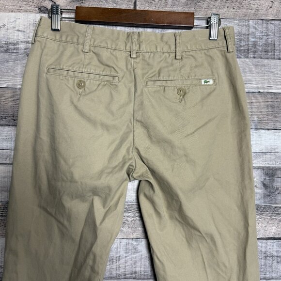 Lacoste Pants Mens 30X32 Khaki Chino Flat Front Slim Fit Trousers Stretch - Picture 4 of 12